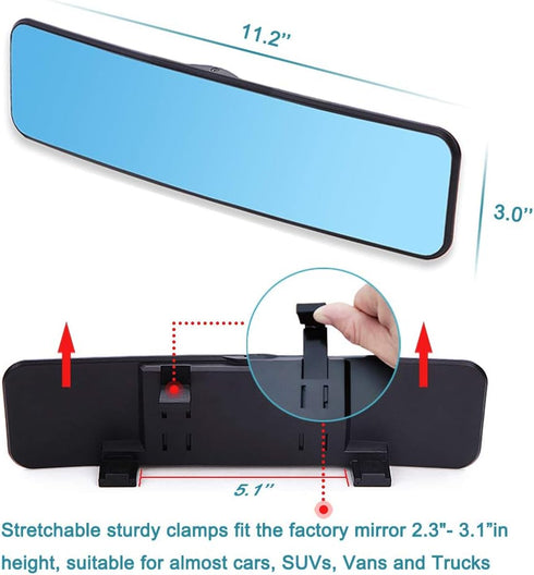 SkycropHD Anti Glare Rear View Mirror for Car, Clip on Wide Angle Panoramic Rearview Mirror Eliminate Blind Spots – Convex, Blue...