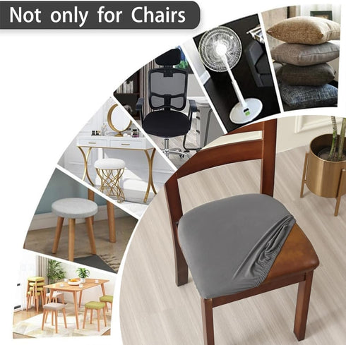 Chair Seat Covers Set of 6 Stretch Grey Chair Covers for Dining Room Square Removable Washable Chair Protector Seat Cushion Slipcovers for Kitchen...