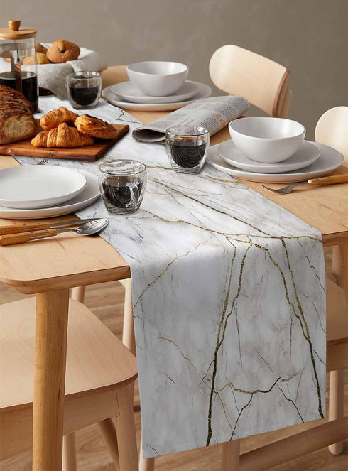 Marble Table Runner-Cotton linen-Long 72 inche White Gray Gold Dresser Scarves,Texture Tablerunner for Kitchen Coffee/Dining/Sofa/End Table Bedroo...