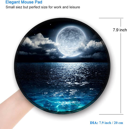BOSOBO Mouse Pad, Round Moon Lake Mouse Mat, Cute Mouse Pad with Design, Non-Slip Rubber Base Mousepad with Stitched Edge, Waterproof Women Office...