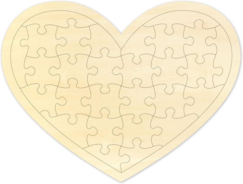 28 Piece Blank Heart Puzzle to Draw on, Blank Puzzle Heart Shape with Puzzle Tray, Make Your Own Wooden Jigsaw Puzzles for Crafts & DIY, Custom Pu...