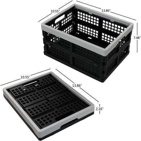 16 L Plastic Folding Storage Crates, Collapsable Plastic Crate, 2 Packs...