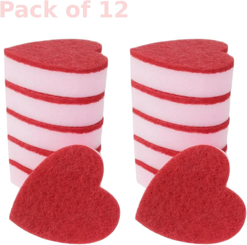 Heart Shaped Sponge, Dual-Sided Kitchen Scrubber for Washing Dishes, Pots, Pans and General Household Cleaning, Pink (12 Pack)...