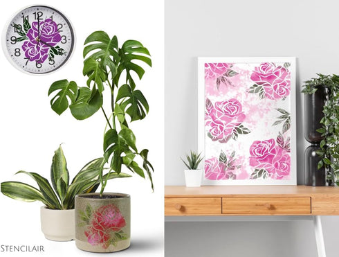 Rose Stencil | DIY Stencils for Artistic Projects | Floral Design | 10x10 Inch Flower Stencil...