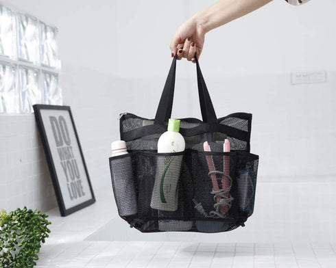 ALYER Large Mesh Dive Tote Bag with Separated Inner Compartment,Portable Shower Caddy Bath Organizer with Durable Handles and Zipper (Black)...