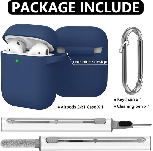 for Airpods Case Cover 2&1 with Cleaner Kit,Soft Silicone Protective Case for Apple AirPods 2nd/1st Generation Charging Case with Keychain,Shockpr...