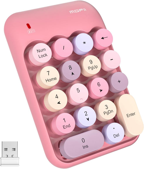 MOFII Wireless Number Pads - Pink Numeric Keypad 18 Keys USB 2.4G Round Keycap Colorful Extensions Keypads, Financial Accounting Portable Numpad 1...