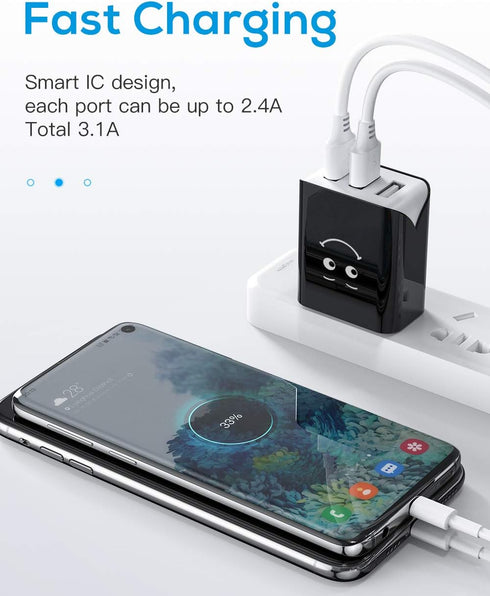 Upgraded USB Wall Charger, Charging Block 3.1A 3-Port 2-Pack UL Certified USB Plug Cube Compatible for iPhone 11/Xs/XS Max/XR/X/8/7/6/Plus,iPad Ai...