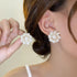 Round Flower Shell Pearl Stud Earrings for Women Girls 925 Sterling Silver Post Pin 14K Gold Plated Dainty White Hydrangea Clover Cluster Leaf Blo...