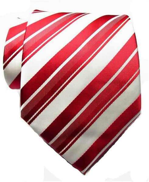 New Classic Striped Red White JACQUARD WOVEN Silk Men's Tie Necktie...