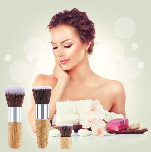3 PCS Mini Travel Size Flat Top Face Foundation Brush Makeup Brush, with Synthetic Bristles & Bamboo Handle for Liquid,Cream, Flawless Powder Cosm...