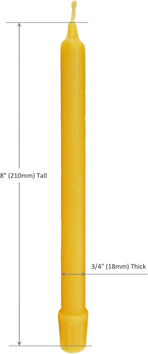 100% Pure Beeswax Candles (Set of 6) 8-Hour Organic Hand Made - 8 Inches Tall, 3/4 Inch Diameter; Tapers...
