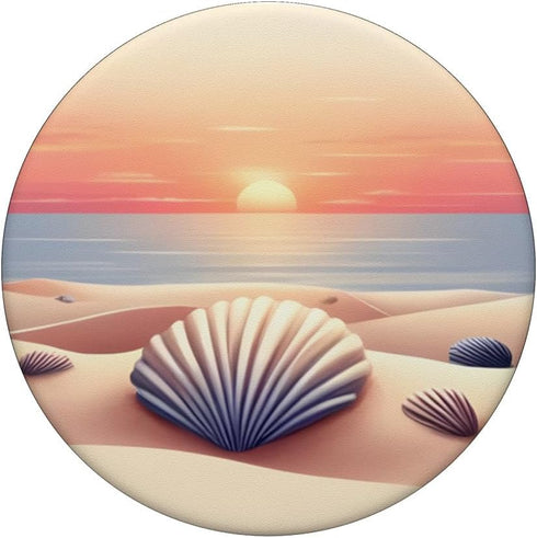 Seashells Beach Sea Sunrise Summer Sunset PopSockets Standard PopGrip...