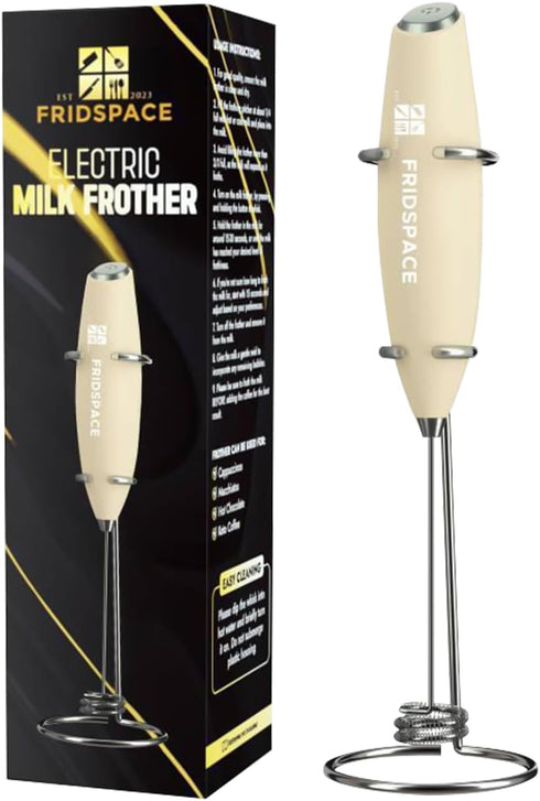 Handheld portable milk frother durable double whisk electric coffee machine, battery operated stainless steel milk mixer with stand, instant foam ...