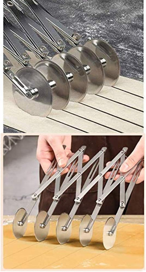 Stainless Steel 5 Wheel Pastry Cutter, Adjustable Baking Cutter Roller, Cookie Dough Cutter Divider, Pizza Slicer, 9.0x2.0 inches, 0.2 kg...