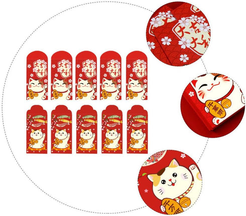 Cabilock 20pcs Chinese New Year Money Envelopes Lucky Cat Pattern Hong Bao Wedding Red Envelopes Lucky Ox Zodiac Hong Bao Packets Chinese Party Su...