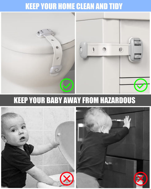 Baby Proofing Child Safety Locks(3 PCS) - Cabinet Locks for Babies,3M Adhesive Cabinet Latches, Multi-Purpose for Fridge Drawers,Ovens Toilet Seat...