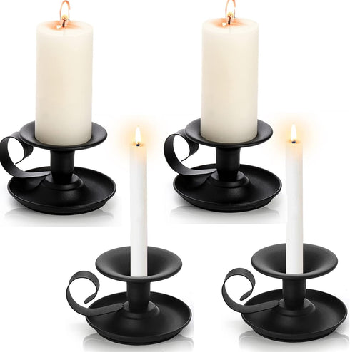 Yopay 4 Pack Iron Taper Candle Holder, Retro Rustproof Candlestick Holders, Sturdy Black Candlelight Stand for Chime Spell Candles, Halloween Chri...