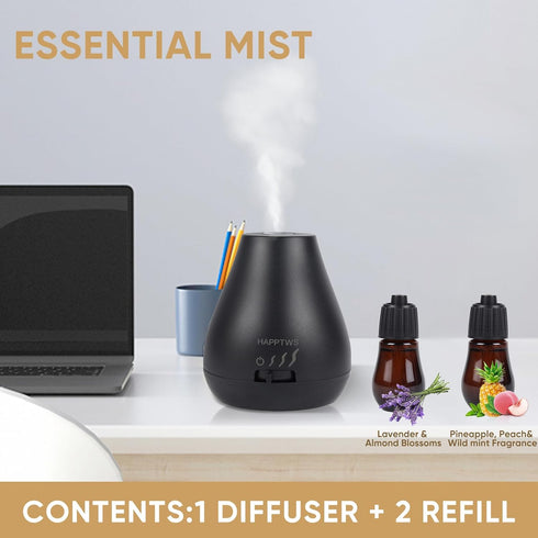 Waterless Essential Oil Diffuser - 3 Adjustable Fog Levels, Rechargeable, Suitable for Bedrooms, Bathrooms, Pet Rooms, Cars - Black...
