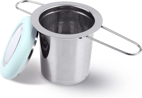Fenshine Tea Infuser Stainless Steel Tea Strainer Folding Handle Tea Filter Extra Fine Mesh Strainer Brewing Basket with Lid for Loose Leaf Tea (L...