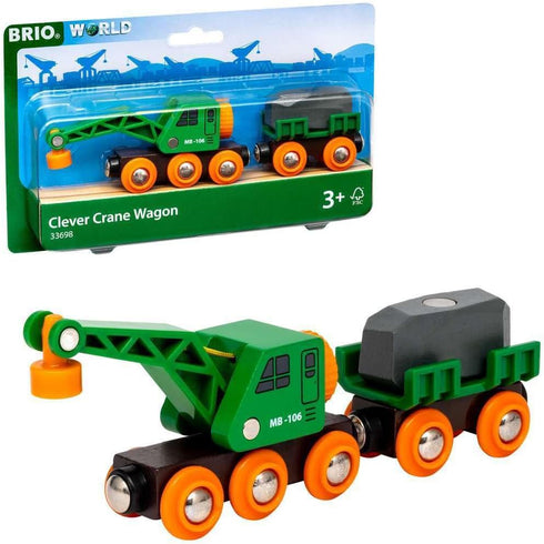 BRIO World 33698 - Clever Crane Wagon Set - 4 Piece Wooden Toy Train Set for Kids | Imaginative Play | Compatibility with Other Sets | FSC-Certifi...