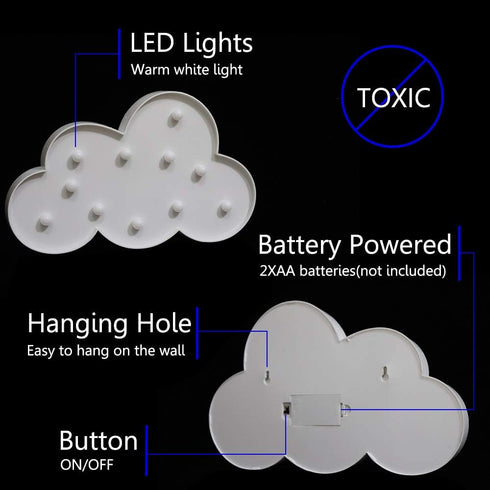 White LED Cloud Marquee Signs, Light Up Cloud Decorative Signs Hanging Hole Nursery Room Night Light for Baby Shower, Party Supply, Christmas Deco...
