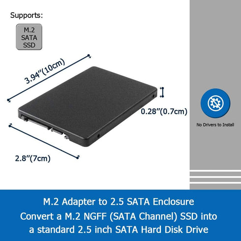 M.2 Adapter to 2.5 SATA Enclosure, B & M Key SATA Based NGFF SSD Converter to 2.5 Inch SATA 3.0 Card Support 2230 2242 2260 2280 Hard Drive with 7...