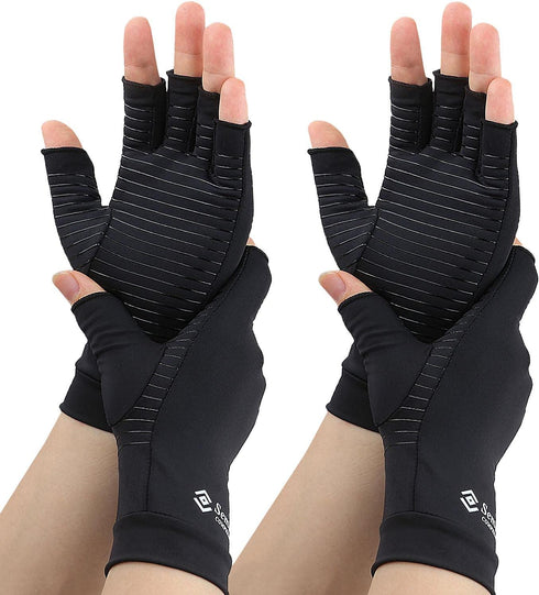 2 Pairs Compression Gloves for Women and Men, Fingerless Copper Arthritis Gloves for Rheumatoid Arthritis Osteoarthritis Carpal Tunnel, Hand Pain ...