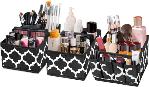 Makeup Drawer Organizer - Small Baskets Bins for Organizing, Desktop Caddy Storage Organizer, Fabric Portable Divided Box for Bathroom Countertop,...