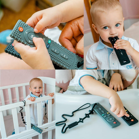 Baby Teether 2 Pack Teething Toys for Babies 3-24 Months Remote Control Shape Silicone Teethers Stuff Essentials Gifts for Toddler Infant Boy and ...