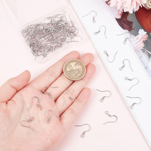 SUNNYCLUE 1 Box 100Pcs French Earring Hooks 304 Stainless Steel Earwire Ear Wires Silver Earring Wires Fishhook Earring Hook for jewellery Making ...