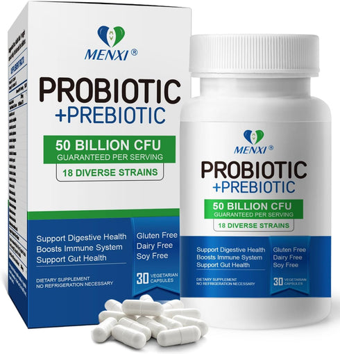 Probiotics 50 Billion CFU, 18 Strains + Prebiotics - Supports Digestive, Immune & Gut Health, Relief for Occasional Diarrhea, Gas & Bloating - Dai...