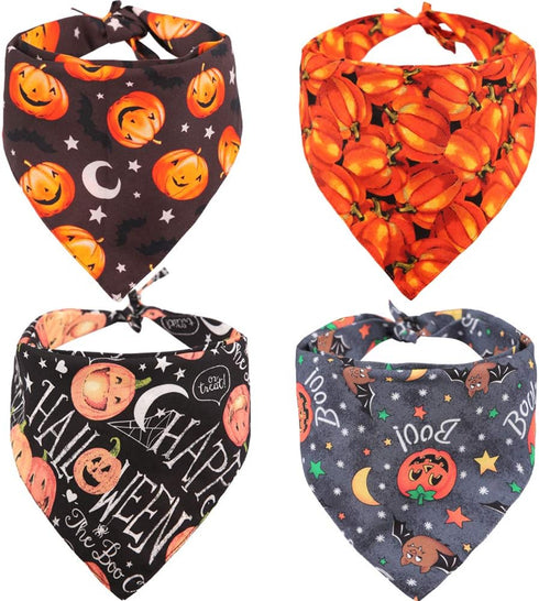 4 PCS/Pack Halloween Dog Bandana Pumpkin Reversible Triangle Bibs Scarf Accessories for Dogs Cats Pets Large...
