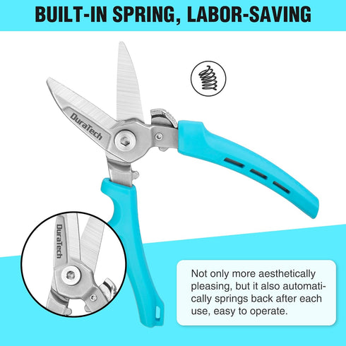 DURATECH 7 Inch Heavy Duty Scissors All Purpose, Industrial Scissors, Pruning Shears for Gardening with Serrated Blades, Built-in Spring, Lock Des...