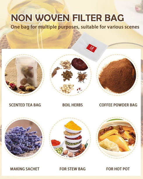 Tea Filter Bag,100Pcs Nylon Empty Tea Infuser Herb Spice Filter Strainer Bags with Drawstring for Household Loose Leaf Tea Coffee Spice Herbs...