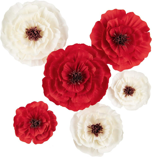 Paper Flower Decorations for Wall, Flower Wall Decor for Birthday Wedding Backdrop Baby Nursery Wall Decor Baby Showers Bridal Shower (Red+White, ...