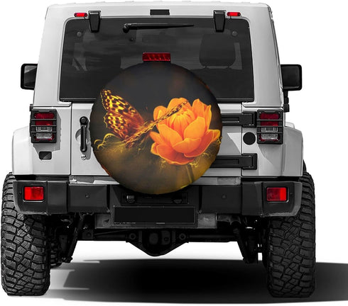 Orange Butterfly Flowers Spare Tire Cover 17 inch Waterproof Dust-Proof Universal Spare Wheel Tires Covers Fit for Jeep,Trailers, RV, SUV,Many Veh...