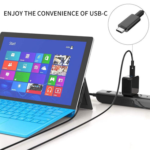 Nylon Braided Charging Cable for Microsoft Surface Pro 7/6/5/4/3Go3/2/1 Laptop 4/3/2/1, Must Work with 45W 15V 3A USB-C Charger (Black, 6ft)......