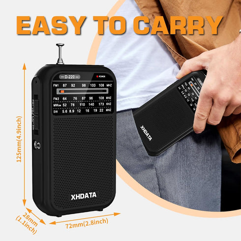D220 Portable Radio AM FM SW Radio Battery Operated Radio, Shortwave Radio with Headphone Jack, Excellent Reception Transistor Radio, Pocket Radio...