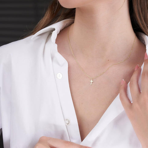 2pcs Cross Necklace For Women Men?Stainless Steel Gold Silver Faith Dainty Fashion Elegant Cute Simple Small Cross Necklace For Women Jewelry (gol...