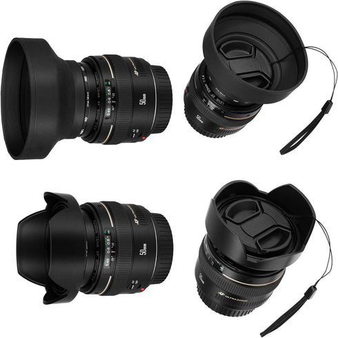 Veatree 72mm Lens Hood Set, Collapsible Rubber Lens Hood with Filter Thread + Reversible Tulip Flower Lens Hood + Center Pinch Lens Cap + Microfib...