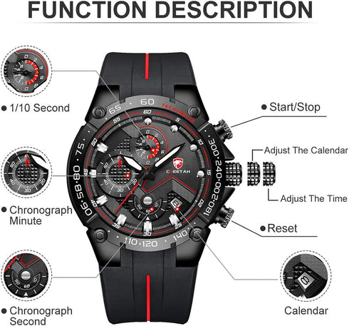 CHEETAH Mens Chronograph Watch Outdoor Waterproof Military Tactical Style Quartz Sports Watches for Men with Rubber Strap...