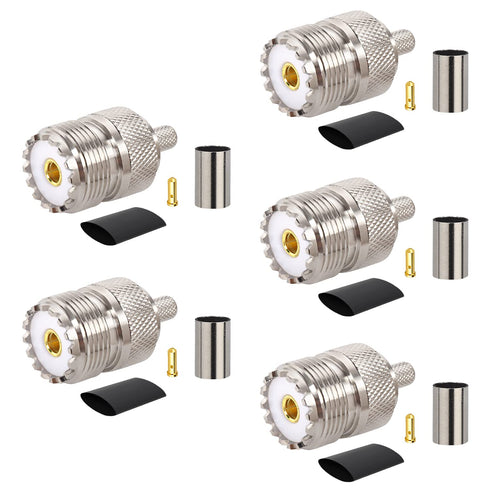 RG8x SO239 Crimp Connector - UHF Female Coax Adapter Connectors for RG8X/ LMR240/ Mini8/ 4D-FB Coaxial Cable (Pack of 5)...