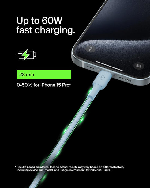 Belkin BoostCharge (2M/6.6ft) Braided USB-C to USB-C Cable for iPhone 15, iPhone 15 Pro, iPhone 15 Pro Max, iPhone 15 Plus, Galaxy S24, S23, Note1...