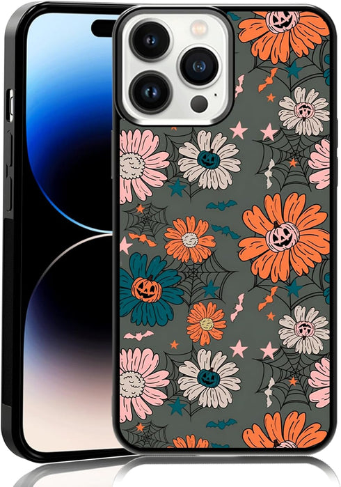 Vintage Pumpkins Head Flower Hear Phone Case Fit for iPhone iPhone 14 Pro Max, TPU Shockproof Protective iPhone Case Spooky Halloween Spider Web P...