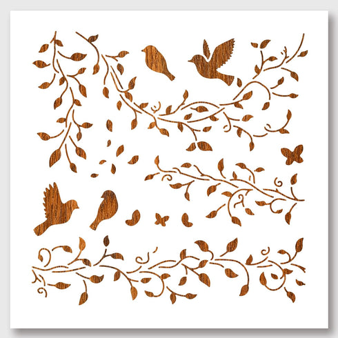 NBEADS Vines Birds Stencil, Spring Stencils Reusable Plant Plastic Stencils DIY Art and Craft Stencils 11.8×11.8 Inch for Painting on Wood Canvas ...