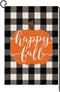 Happy Fall Pumpkin Thanksgiving Garden Flag Vertical Double Sided Farmhouse Autumn Buffalo Check Burlap Yard Outdoor Decor 12.5 x 18 Inches (13419...