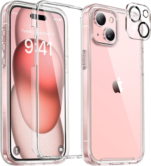 Miracase for iPhone 15 Case Clear Full-Body Built-in Glass Screen Protector &Camera Protector, Military Drop Proof 15 Phone Case 360 Degree Shockp...