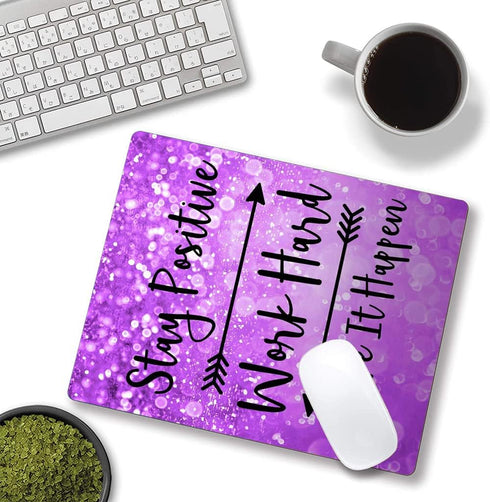 Hokafenle Mouse Pad Inspirational Quote, Purple Motivational Mouse Pad, Stay Positive Work Hard and Make It Happen Square Mouse Mat Non-Slip Rubbe...