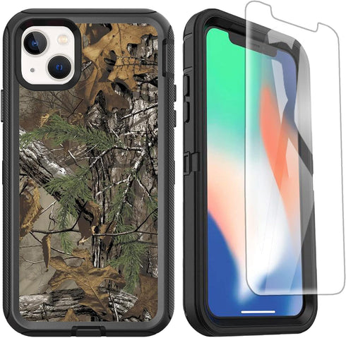 Compatible with iPhone 14 Phone Case, iPhone 13 Case with Screen Protector Shockproof Heavy Duty Protective Case for iPhone 13/14 Men Boys, Camouf...